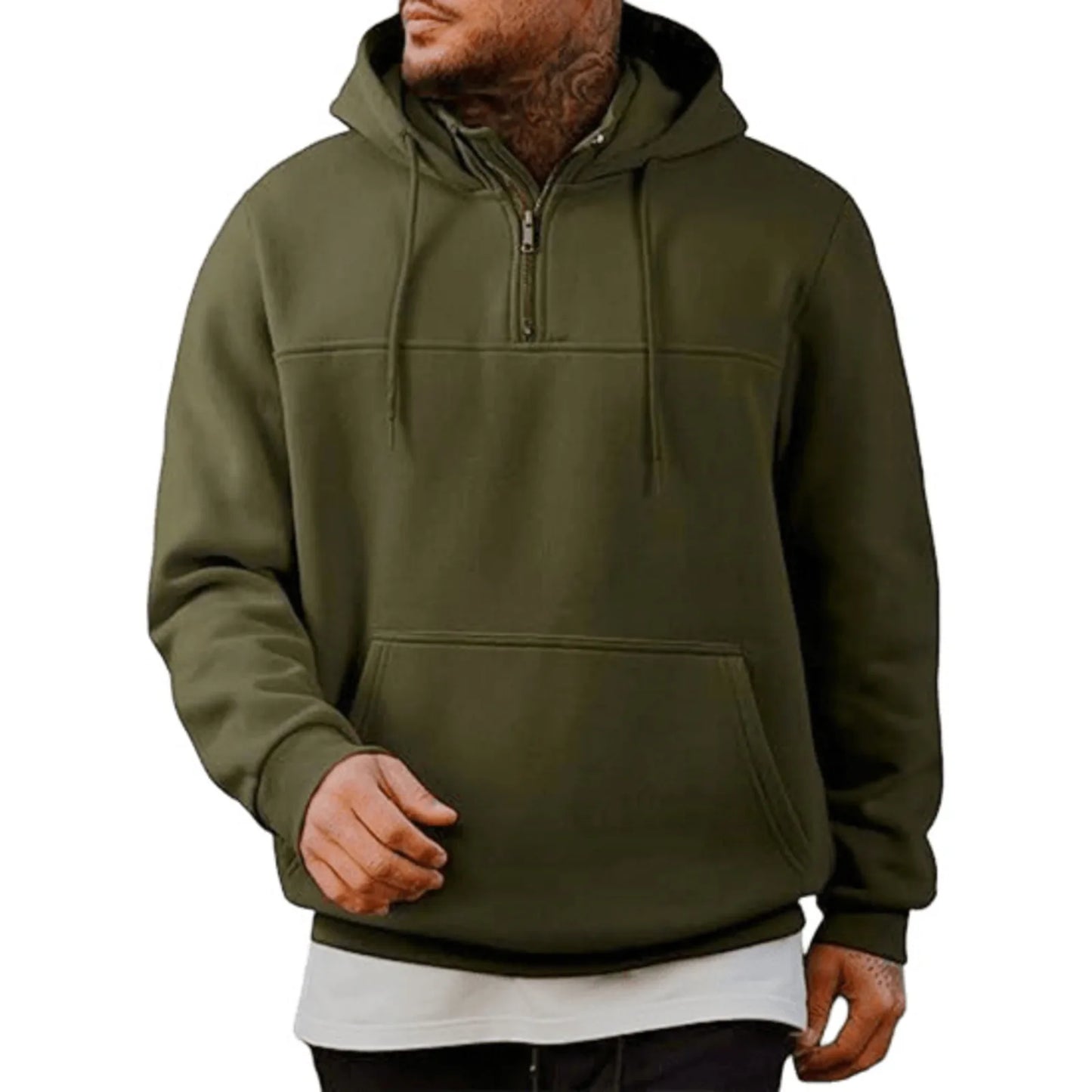 Winter Men's Casual Fleece Hooded Sweatshirt Plush Loose Solid Color Pullover Half Zipper With Pocket Tops Male Sports Jacket