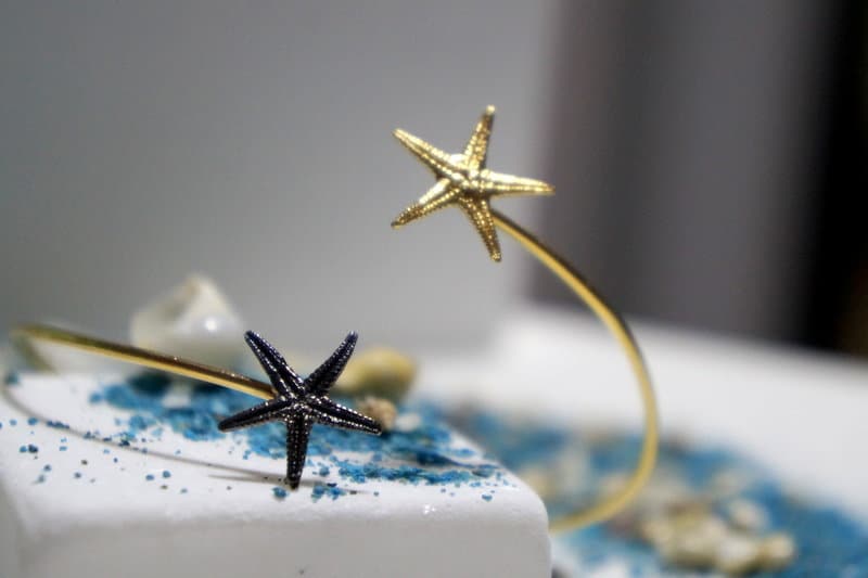 Sterling Silver Bracelet - Adjustable Two Tone Cuff With Starfish