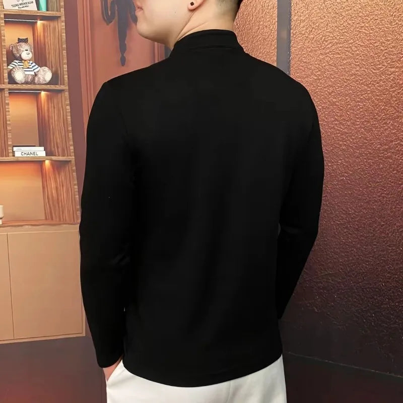 Autumn and Winter New Men's Light Luxury Fake Two-piece Sweatshirt Fashionable Business Pullover Long-sleeved Top