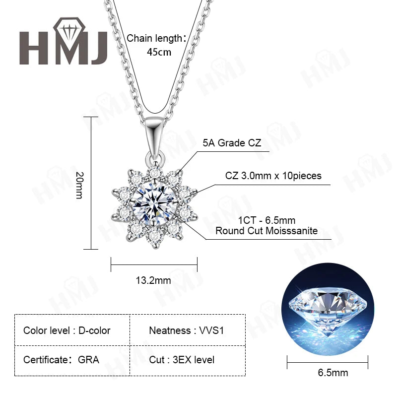 1/2CT Moissanite Sunflower Pendant Necklace Light Purple Color 925 Silver Hypoallergenic Hochwertiger Schmuck Geschenk Charms