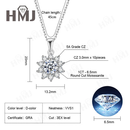 1/2CT Moissanite Sunflower Pendant Necklace Light Purple Color 925 Silver Hypoallergenic Hochwertiger Schmuck Geschenk Charms