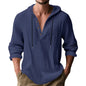 Men's Long Sleeve Tops Drawstring Hoodies Casual Cotton Linen Solid Color Casual Shirts Loose Pullover Sweatshirts Coat Outwear