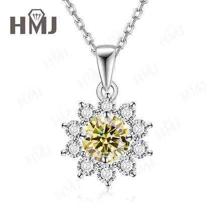 1/2CT Moissanite Sunflower Pendant Necklace Light Purple Color 925 Silver Hypoallergenic Hochwertiger Schmuck Geschenk Charms