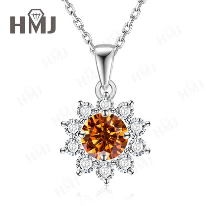 1/2CT Moissanite Sunflower Pendant Necklace Light Purple Color 925 Silver Hypoallergenic Hochwertiger Schmuck Geschenk Charms