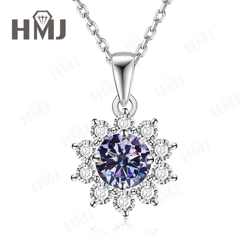 1/2CT Moissanite Sunflower Pendant Necklace Light Purple Color 925 Silver Hypoallergenic Hochwertiger Schmuck Geschenk Charms
