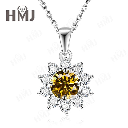 1/2CT Moissanite Sunflower Pendant Necklace Light Purple Color 925 Silver Hypoallergenic Hochwertiger Schmuck Geschenk Charms