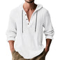 Men's Long Sleeve Tops Drawstring Hoodies Casual Cotton Linen Solid Color Casual Shirts Loose Pullover Sweatshirts Coat Outwear