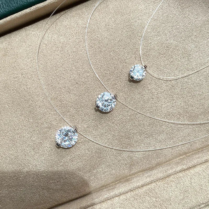 0.5/1/2carat Solitaire Moissanite Diamond Pendant NecklaceCertified Certificate Invisible Fishing Line Necklaces for Women