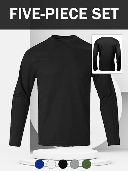 5 Pack Men's Athletic Shirt - Crew Neck Slim Fit Long Sleeve Pullover Base Layer, Rib Knit Quick Dry Lightweight Top