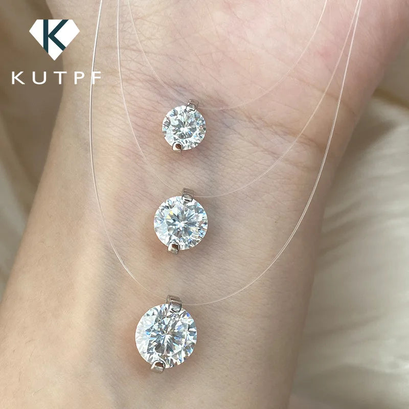 0.5/1/2carat Solitaire Moissanite Diamond Pendant NecklaceCertified Certificate Invisible Fishing Line Necklaces for Women