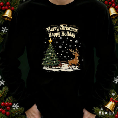 Santa Claus Pattern Men's Long Sleeve T-shirt Funny Christmas Tree Print Loose Tops Autumn Fashion X'mas Tees New Year Clothing