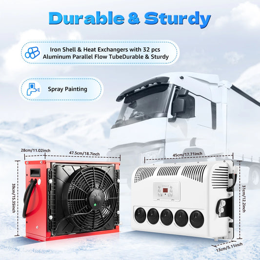 12V 11000 BTU Split Air Conditioner Indoor Outdoor Unit Remote Control for Semi Truck Bus Motorhome