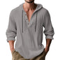 Men's Long Sleeve Tops Drawstring Hoodies Casual Cotton Linen Solid Color Casual Shirts Loose Pullover Sweatshirts Coat Outwear