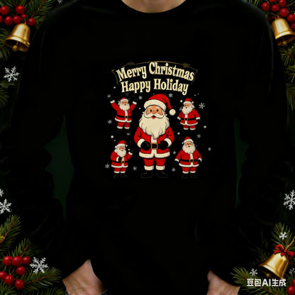 Santa Claus Pattern Men's Long Sleeve T-shirt Funny Christmas Tree Print Loose Tops Autumn Fashion X'mas Tees New Year Clothing