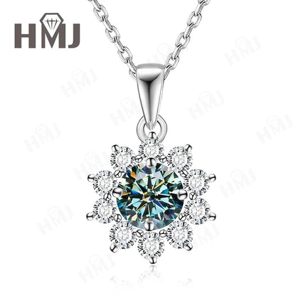 1/2CT Moissanite Sunflower Pendant Necklace Light Purple Color 925 Silver Hypoallergenic Hochwertiger Schmuck Geschenk Charms