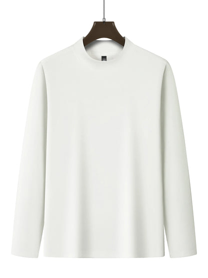 Men's Solids Long T-Shirt Mock Neck Fashion Pullovers Autumn and Winter New Outdoor Long Sleeve High-Elasticity Basics Tops