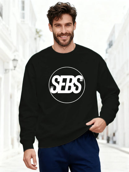 Men'S SEBS Logo Graphic Sweatshirt with Lettering SEBS Branding Casual Round Neck Pullover Loose Fit Comfort Casual Wear Apparel