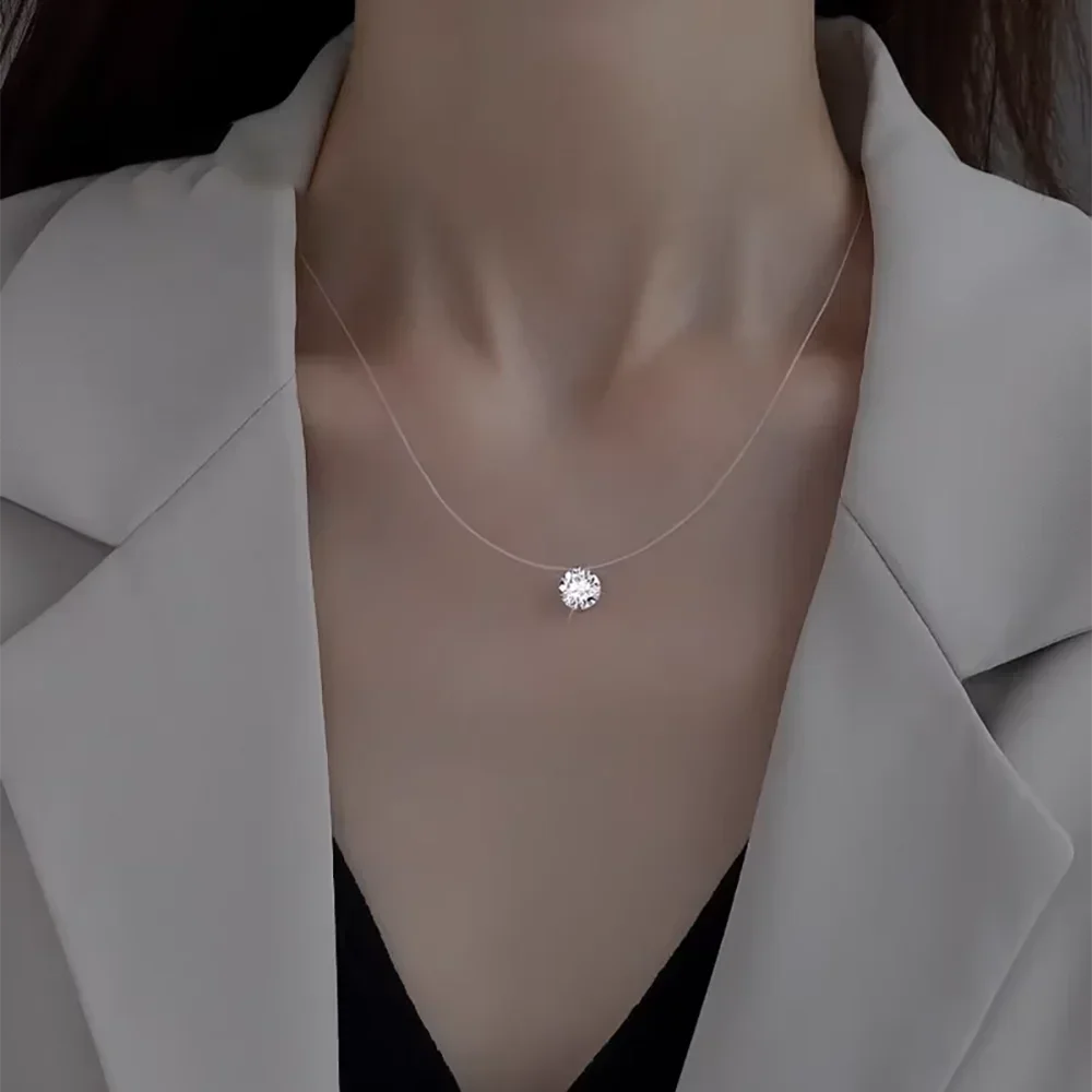 0.5/1/2carat Solitaire Moissanite Diamond Pendant NecklaceCertified Certificate Invisible Fishing Line Necklaces for Women