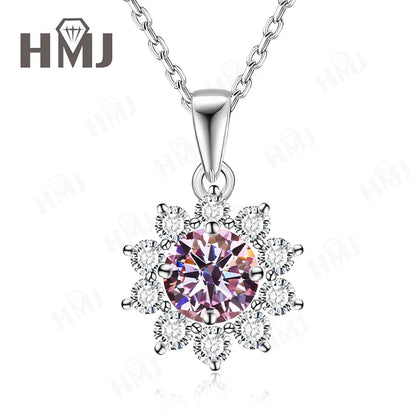 1/2CT Moissanite Sunflower Pendant Necklace Light Purple Color 925 Silver Hypoallergenic Hochwertiger Schmuck Geschenk Charms
