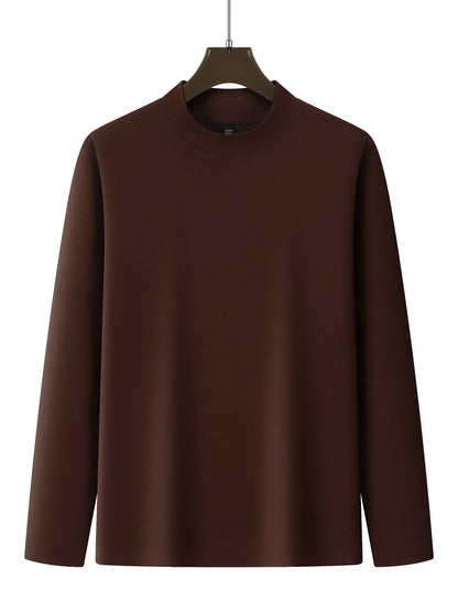 Men's Solids Long T-Shirt Mock Neck Fashion Pullovers Autumn and Winter New Outdoor Long Sleeve High-Elasticity Basics Tops