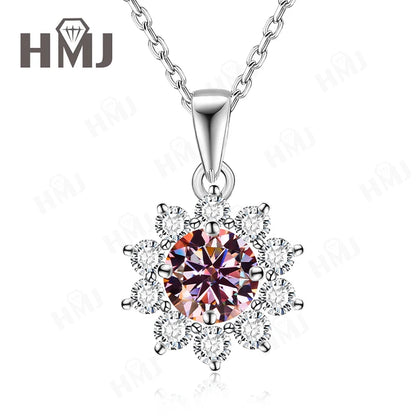 1/2CT Moissanite Sunflower Pendant Necklace Light Purple Color 925 Silver Hypoallergenic Hochwertiger Schmuck Geschenk Charms
