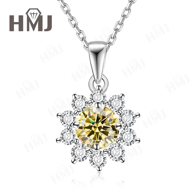 1/2CT Moissanite Sunflower Pendant Necklace Light Purple Color 925 Silver Hypoallergenic Hochwertiger Schmuck Geschenk Charms