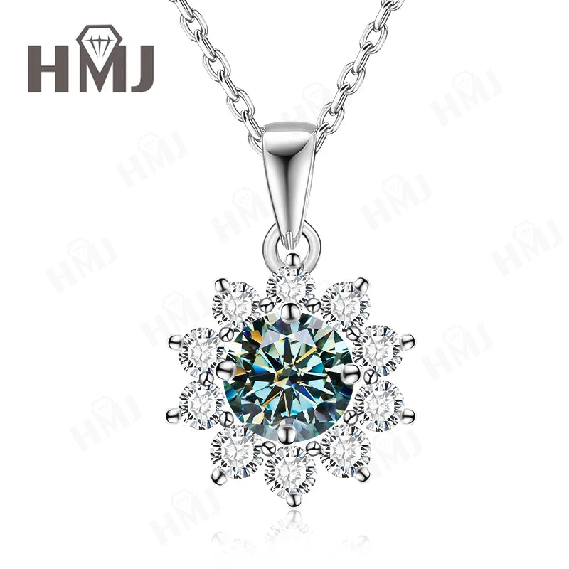 1/2CT Moissanite Sunflower Pendant Necklace Light Purple Color 925 Silver Hypoallergenic Hochwertiger Schmuck Geschenk Charms