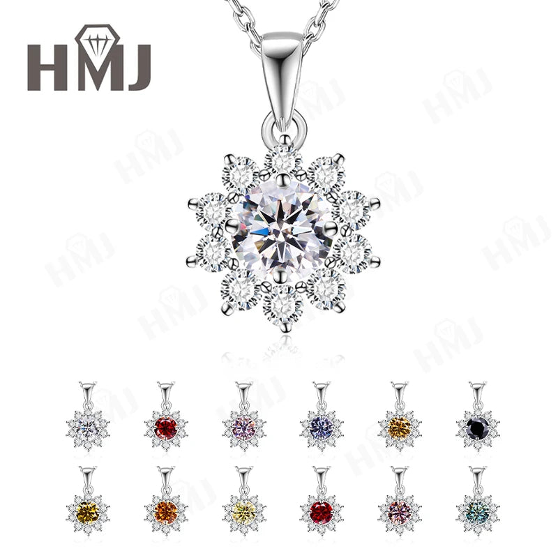 1/2CT Moissanite Sunflower Pendant Necklace Light Purple Color 925 Silver Hypoallergenic Hochwertiger Schmuck Geschenk Charms