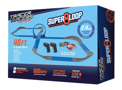 Super 8 Loop Glow in the Dark R/C Slot Racing 46ft Track