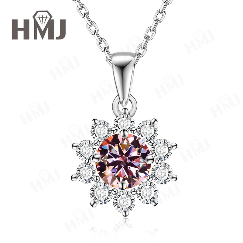 1/2CT Moissanite Sunflower Pendant Necklace Light Purple Color 925 Silver Hypoallergenic Hochwertiger Schmuck Geschenk Charms