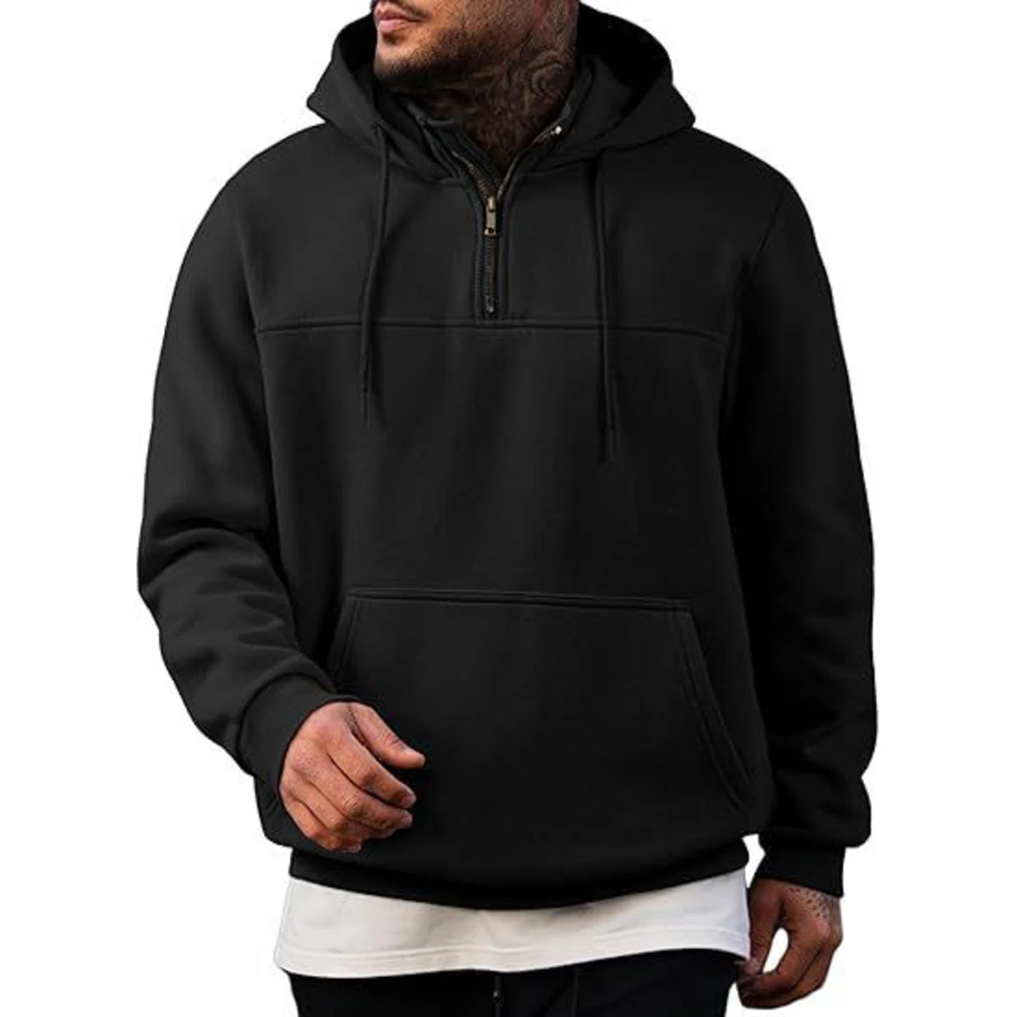 Winter Men's Casual Fleece Hooded Sweatshirt  Plush Loose Solid Color Pullover Half Zipper With Pocket Tops Male Sports Jacket