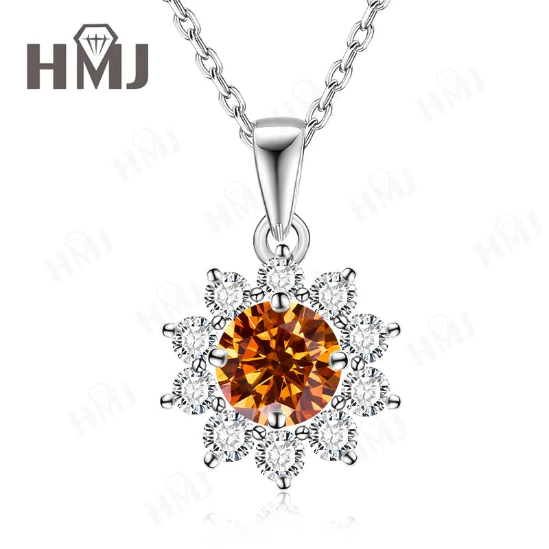 1/2CT Moissanite Sunflower Pendant Necklace Light Purple Color 925 Silver Hypoallergenic Hochwertiger Schmuck Geschenk Charms