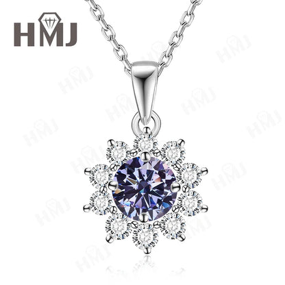 1/2CT Moissanite Sunflower Pendant Necklace Light Purple Color 925 Silver Hypoallergenic Hochwertiger Schmuck Geschenk Charms