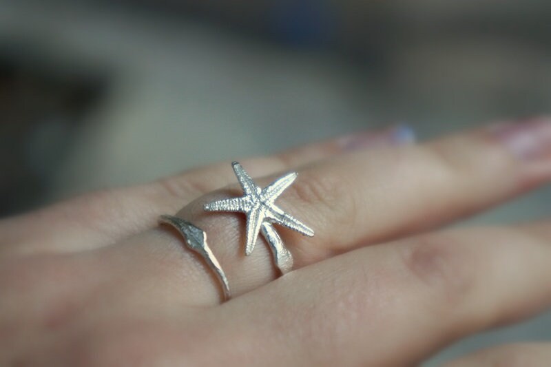 Adjustable Starfish Ring – Sterling Silver Beach Wedding Accessories