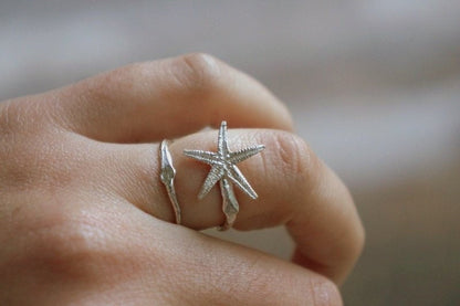 Adjustable Starfish Ring – Sterling Silver Beach Wedding Accessories