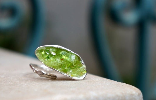 Sterling Silver Ring – Adjustable Nature Inspired Ring with Murano