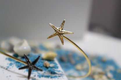 Sterling Silver Bracelet - Adjustable Two Tone Cuff With Starfish