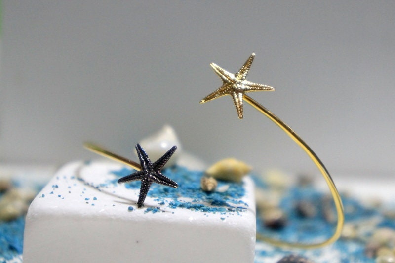 Sterling Silver Bracelet - Adjustable Two Tone Cuff With Starfish