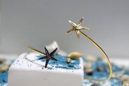 Sterling Silver Bracelet - Adjustable Two Tone Cuff With Starfish