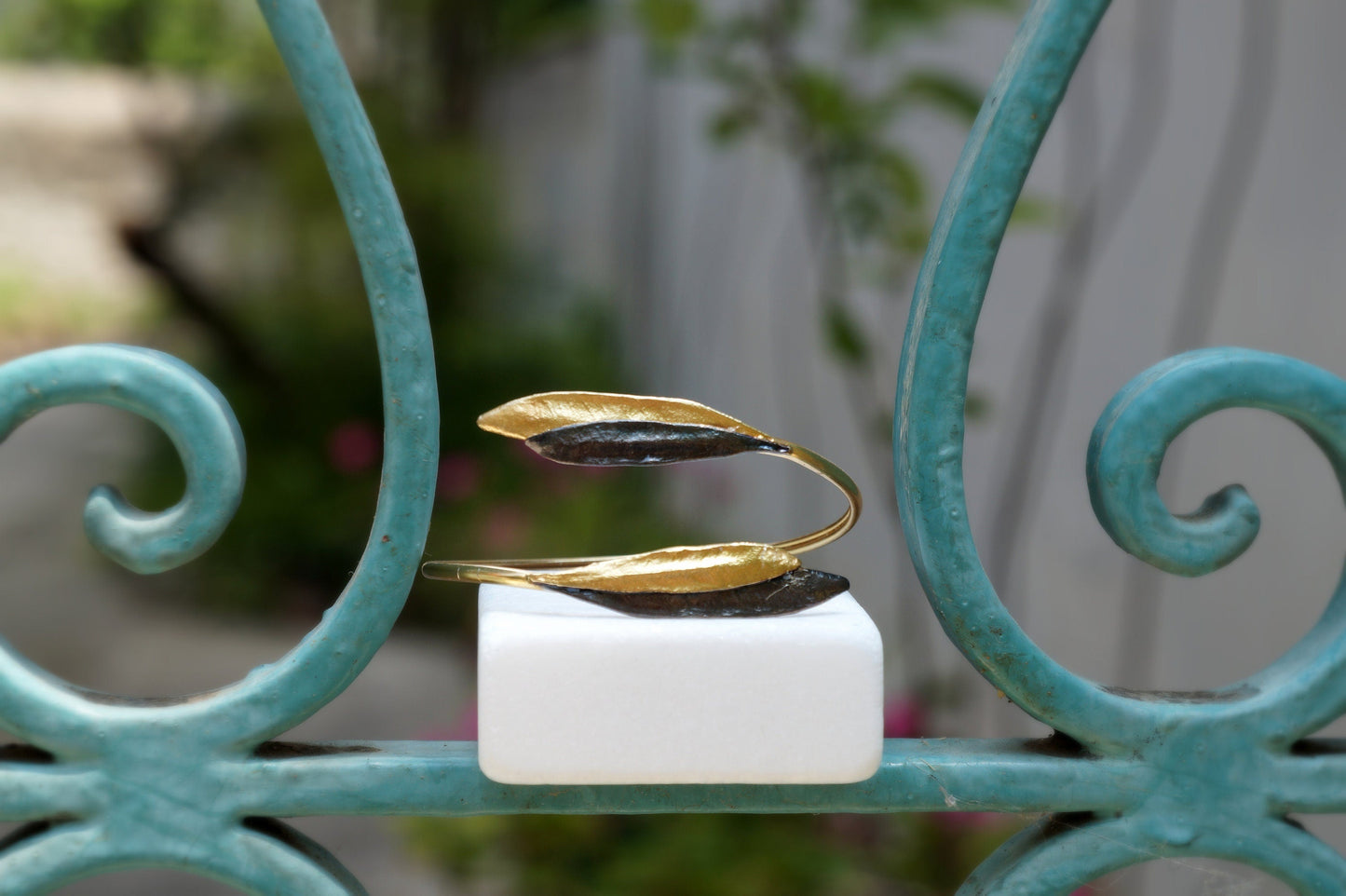 Olive Cuff Bracelet – Adjustable 14K Gold Plated Sterling Silver 925