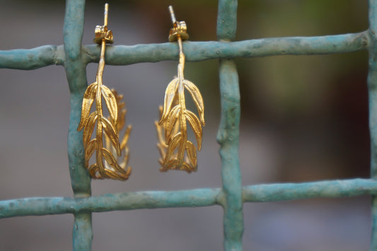 Gold Hoop Earrings – 14K Gold Plated Hoops with Real Leaf Botanical