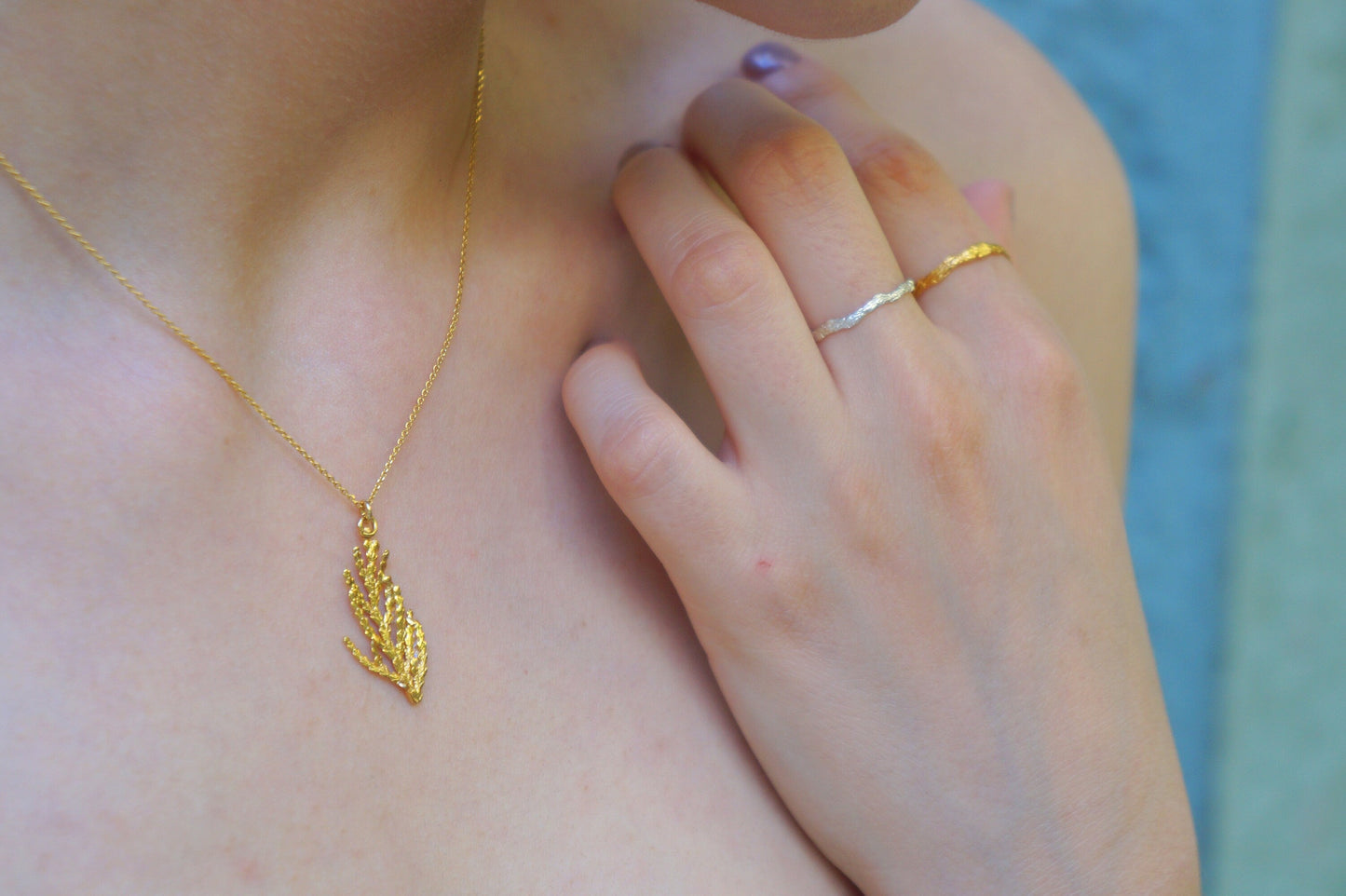 Solid Gold Leaf Necklace – 14K Real Cypress Pendant With Gold Chain
