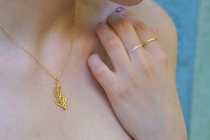 Solid Gold Leaf Necklace – 14K Real Cypress Pendant With Gold Chain