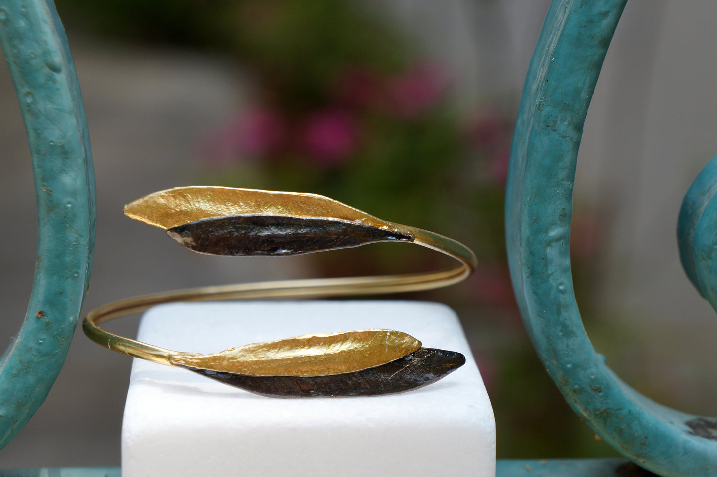 Olive Cuff Bracelet – Adjustable 14K Gold Plated Sterling Silver 925