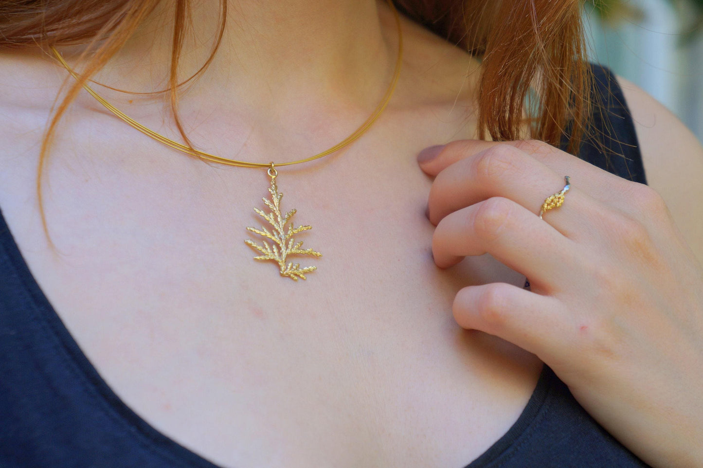 Cypress Leaf Necklace – Gold Plated Sterling Silver Pendant | Nature