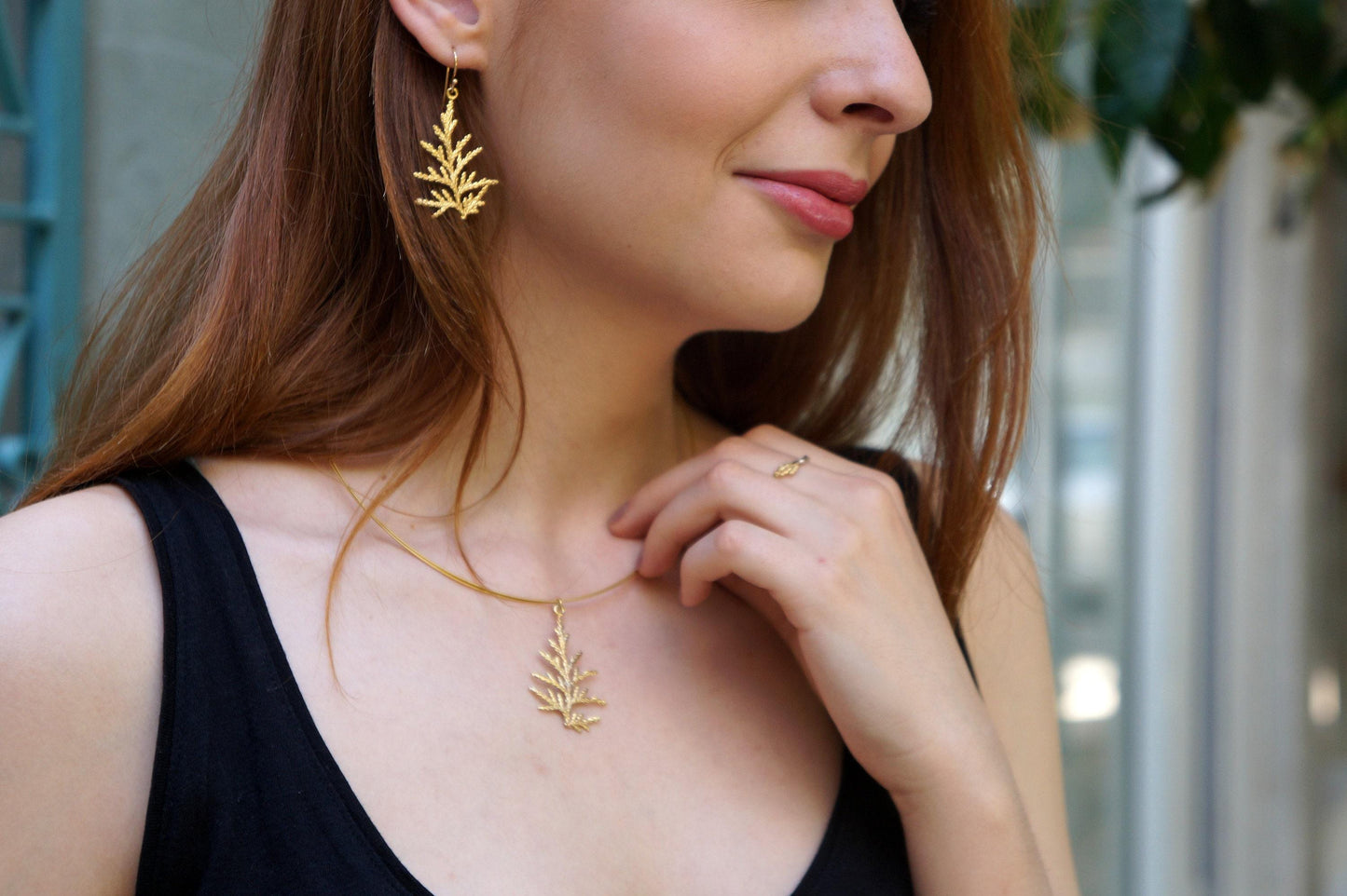 Cypress Leaf Necklace – Gold Plated Sterling Silver Pendant | Nature