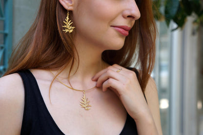 Cypress Leaf Necklace – Gold Plated Sterling Silver Pendant | Nature